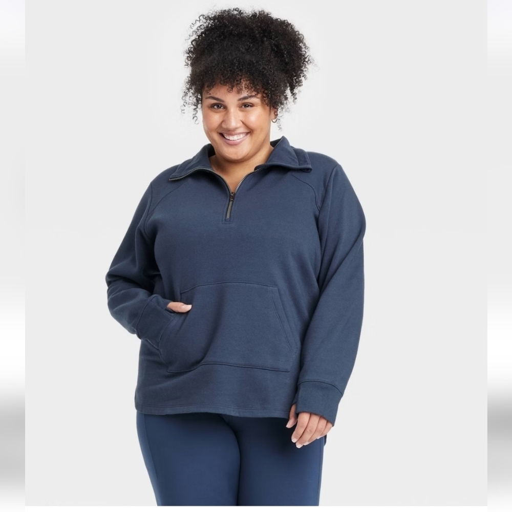Women's Fleece 1/2 Zip Pullover Sweatshirt All In Motion Navy 3X